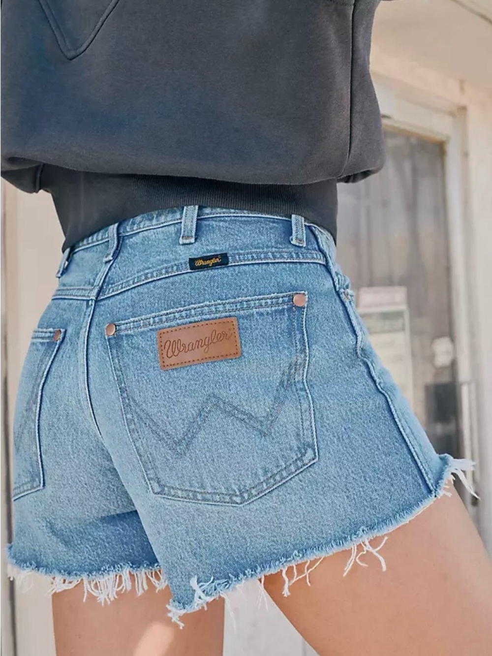 Wrangler Light Blue Frayed Denim Shorts - Women's